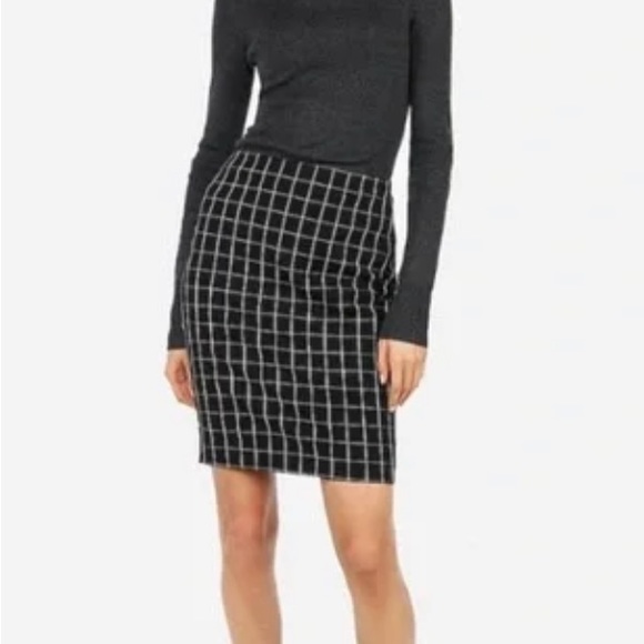 Express Stiched Windowpane High Waisted Pencil Skirt P04 - Picture 3 of 7